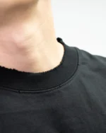 Ripped Collar Typography Logo Black T-Shirt - Image 4