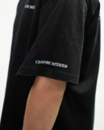 Ripped Collar Typography Logo Black T-Shirt - Image 5