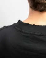 Ripped Collar Typography Logo Black T-Shirt - Image 6