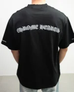 Ripped Collar Typography Logo Black T-Shirt - Image 2
