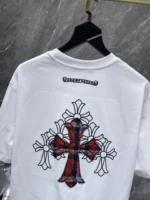 Red Plaid Layered Cross White T-Shirt - Image 3