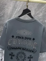 Rhinestone Script Logo Grey T-Shirt - Image 3